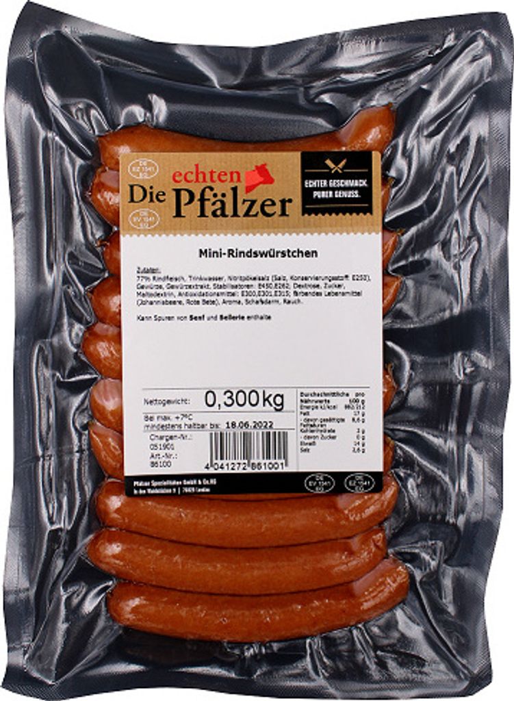 Pfälzer Spezialitäten Mini-Rindswürstchen 10 x 30g Produktbild 