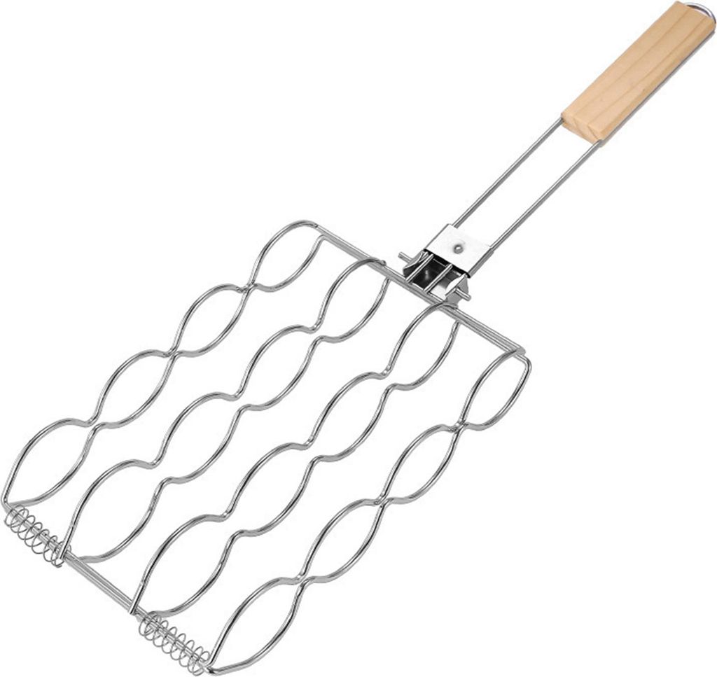 Mais-Grillkorb mit Holzgriff, faltbarer Grillkorb aus Edelstahl, Outdoor-Camping-Grillrost für Fisch, Garnelen, Gemüse