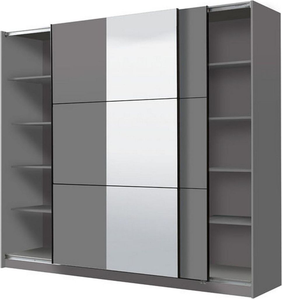 Dmora Großer Kleiderschrank Sorgono 237x210h cm Anthrazit Schwarz, Kleiderstange, 8 Regale