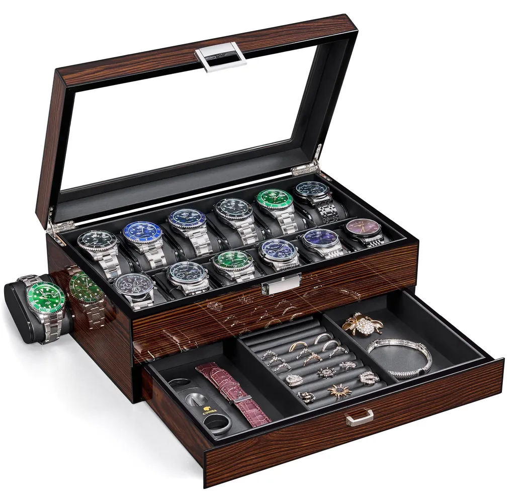 Coffret à montres anti-poussière 12 places pour éviter les rayures