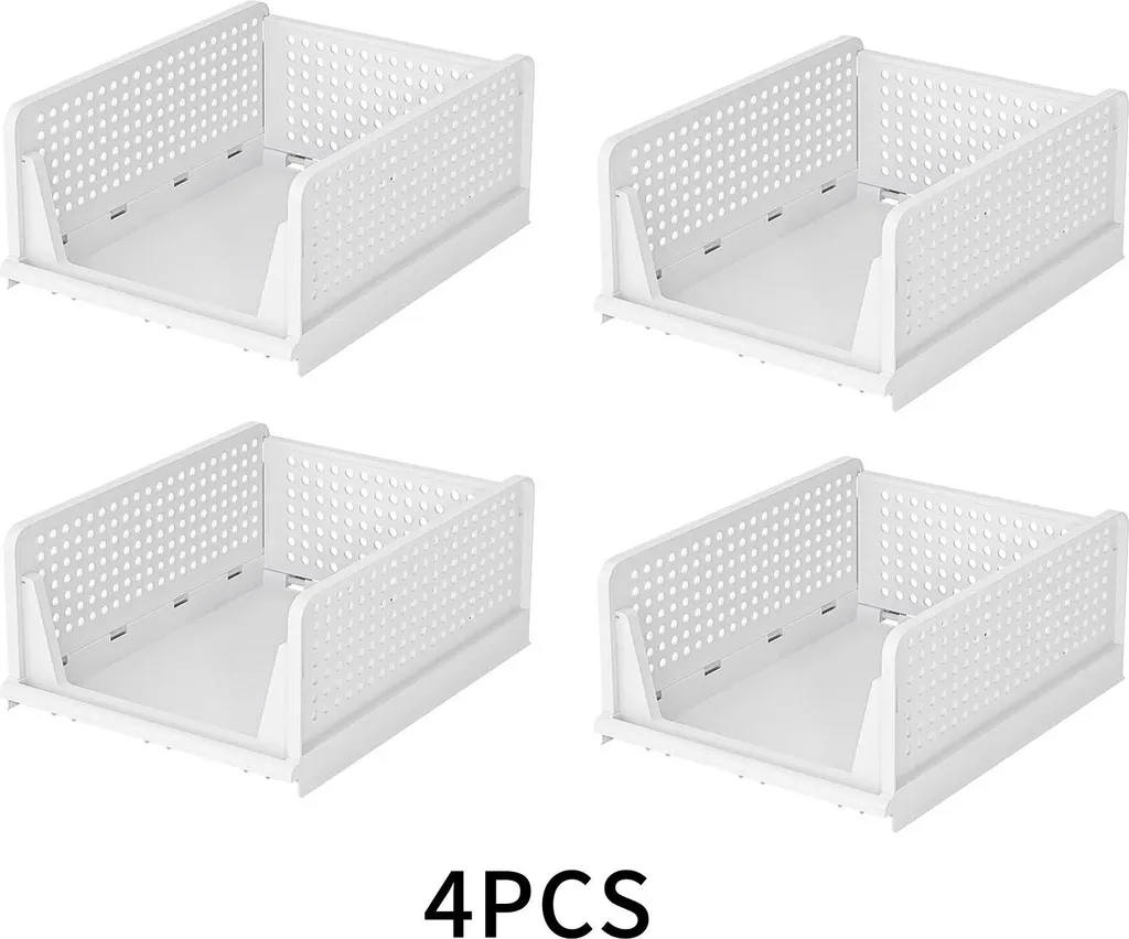 Contenitori Pieghevoli VUSIGN 4 Ripiani Con Coperchio E Ruote – Capacità Totale 360 Litri, Organizer In Plastica Impilabile Per Armadio, Garage, Ufficio