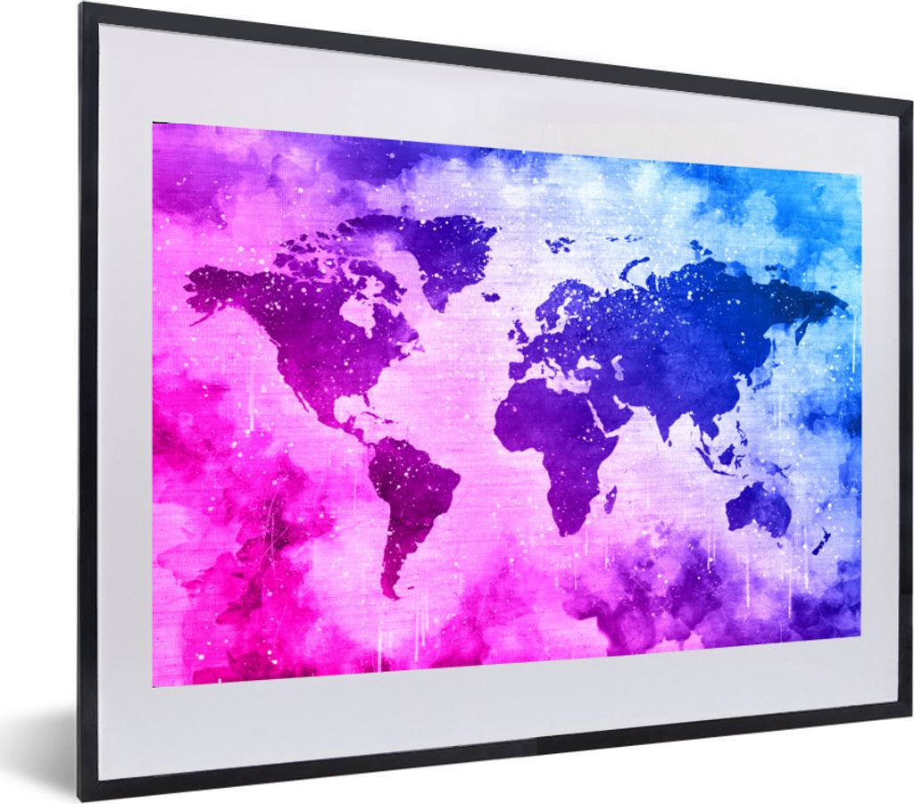 MuchoWow® MuchoWow® Gerahmtes Poster Weltkarte - Rosa - Produktbild 