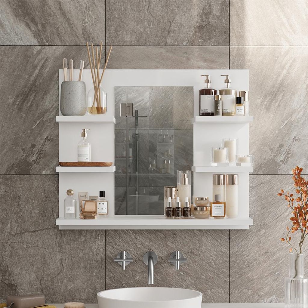Specchio Contenitore Per Bagno Vicco Mila - Bianco 55x45 Cm Con Ante E Ripiani - Foto 12