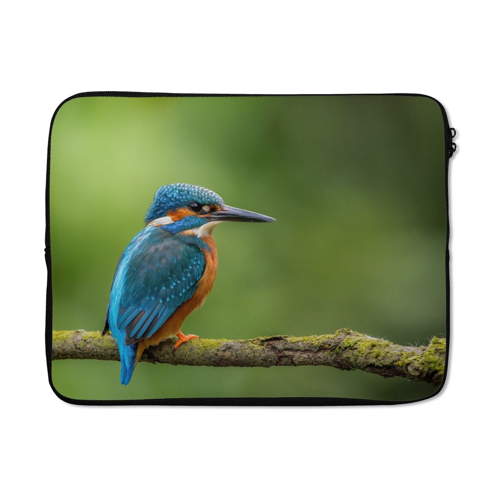 MuchoWow Laptop Hülle 15 Zoll Eisvogel - Zweig - Moos - Vogel - Grün Laptoptasche - Laptoptasche - Sleeve - Rundum-Schutz