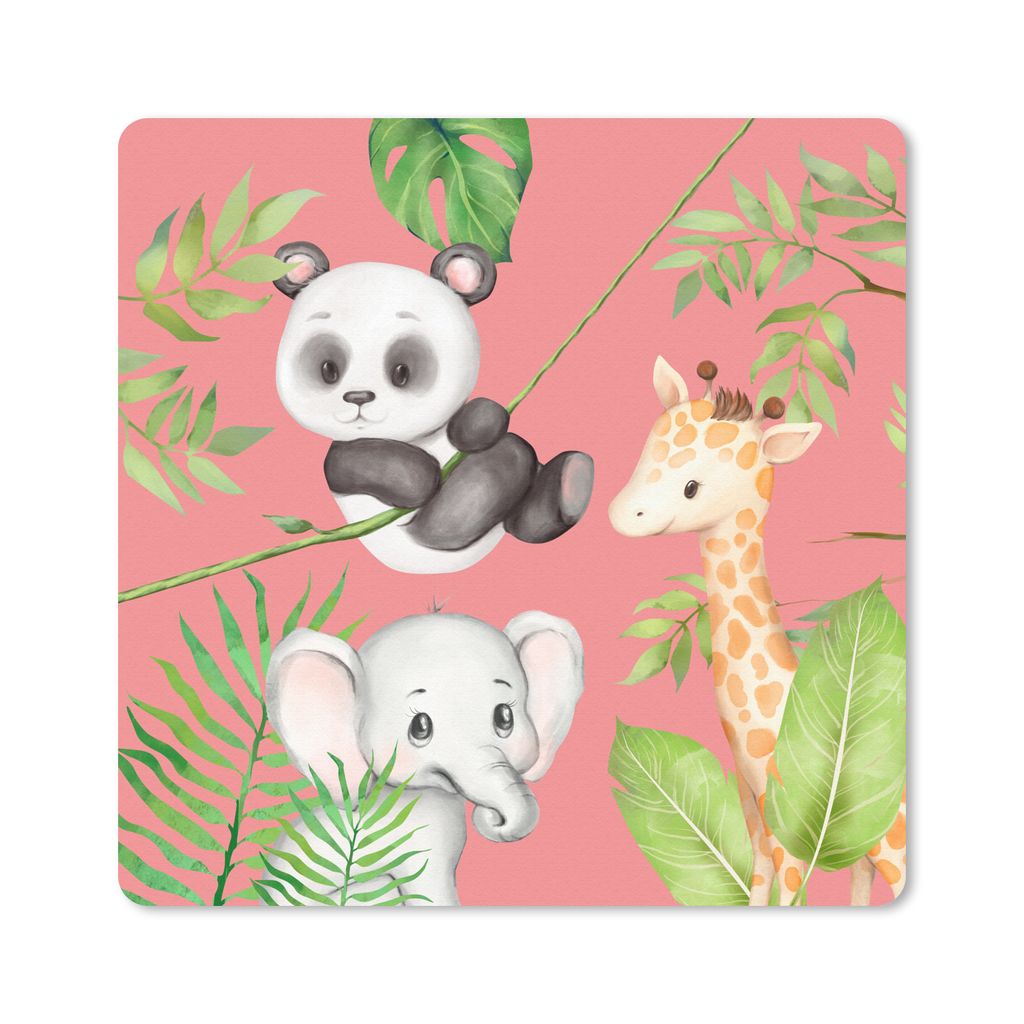MuchoWow Mauspad Mousepad Dschungeltiere - Kinder - Rosa 30x30 cm - Mousepads - Maus Mat - Pad - Mausunterlage - Gaming