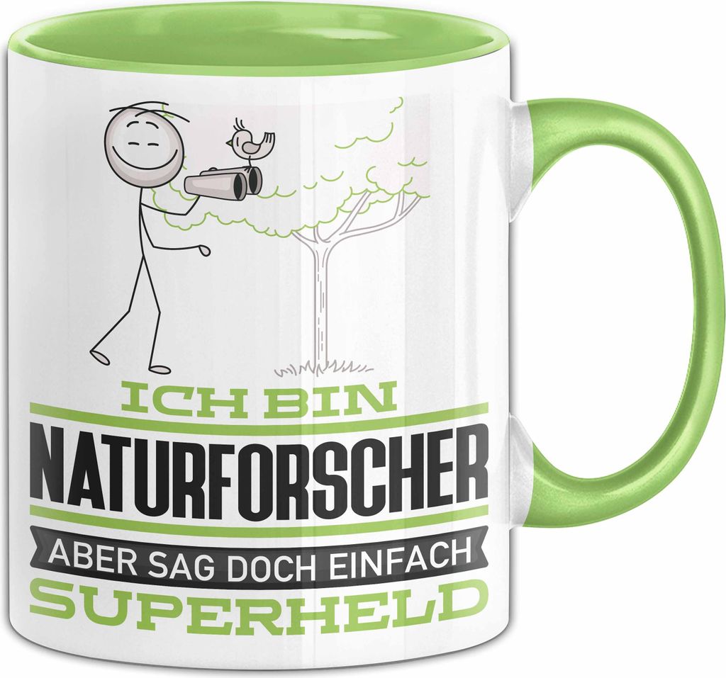 Naturforscher Geschenk Tasse Ich Bin Naturforscher Aber Sag Doch Einfach Superheld Lustige Geschenkdiee für Naturforscher Kaffee-Becher (Grün)
