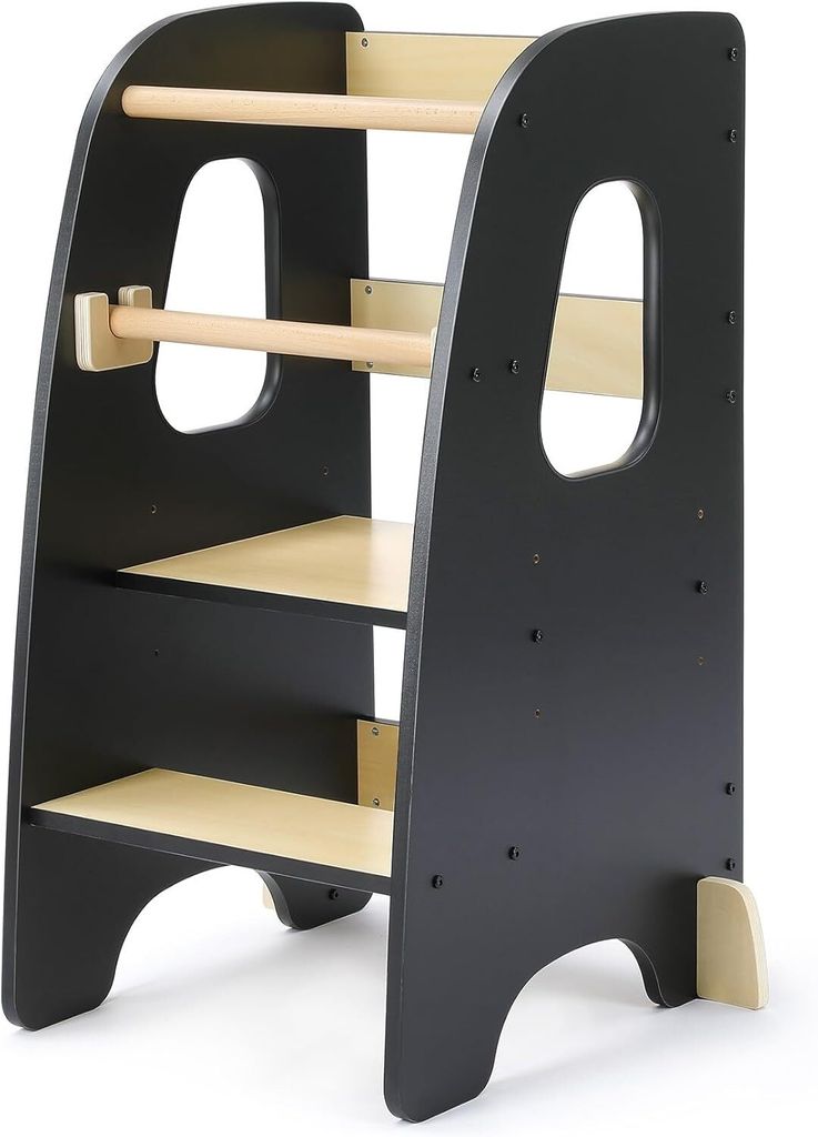 Ezebaby Lernturm für Kinder, Lernturm höhenverstellbar, Küchenhilfe, Kippschutz, Höchste Sicherheit, ab 1 Jahr, Little Helper Lernturm, Schwarz