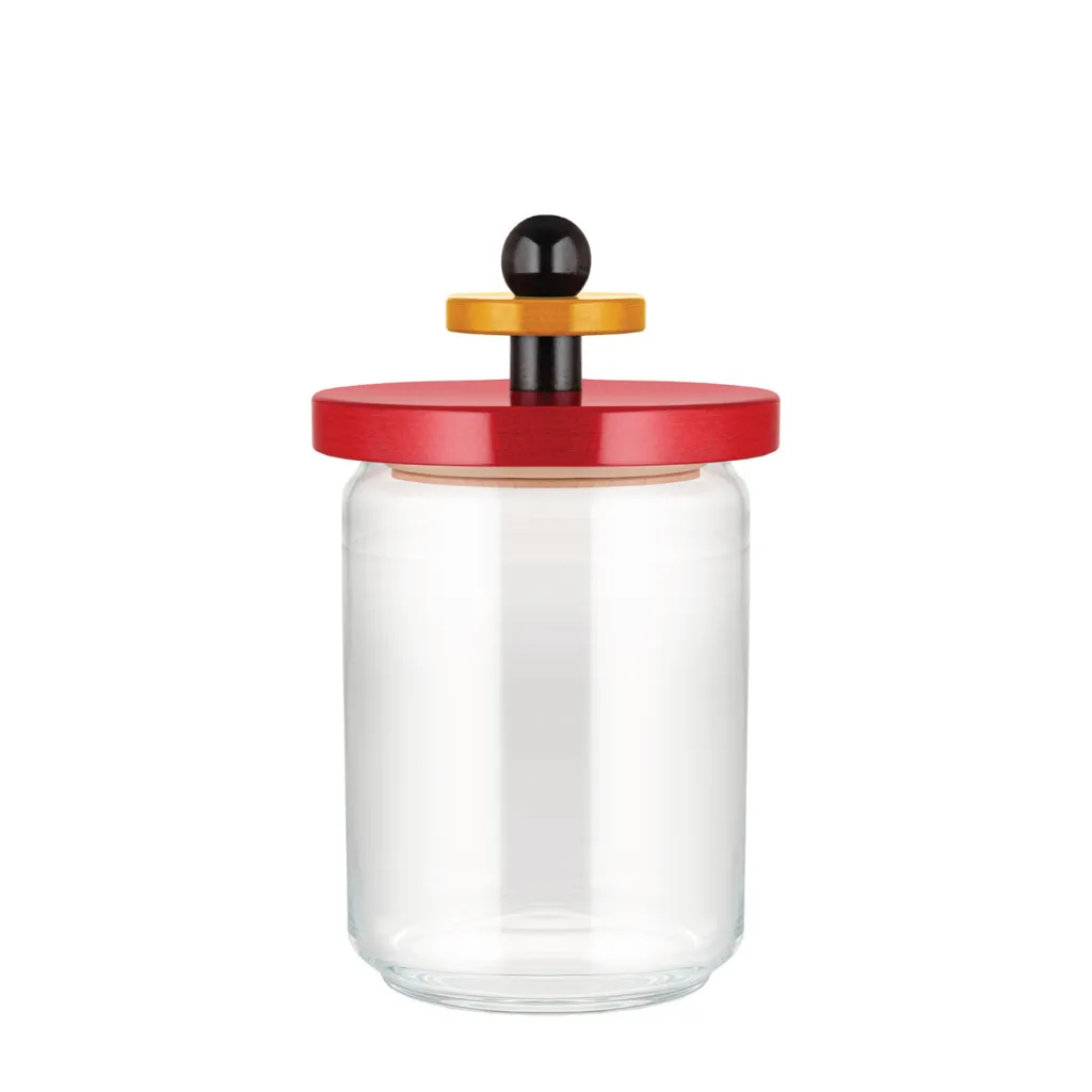 Bocal de rangement en verre Alessi Twergi avec couvercle rouge de 100 cl