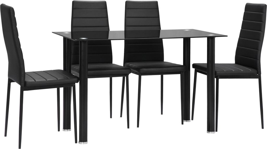 5-tlg. Essgruppe Sitzgruppe Esstisch mit 4 Stühlen, modernes Design, Glastisch, Schwarz