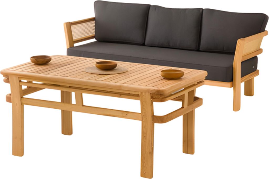 Gartenmöbel Set Schwarz aus Holz mit Sofa und Esstisch