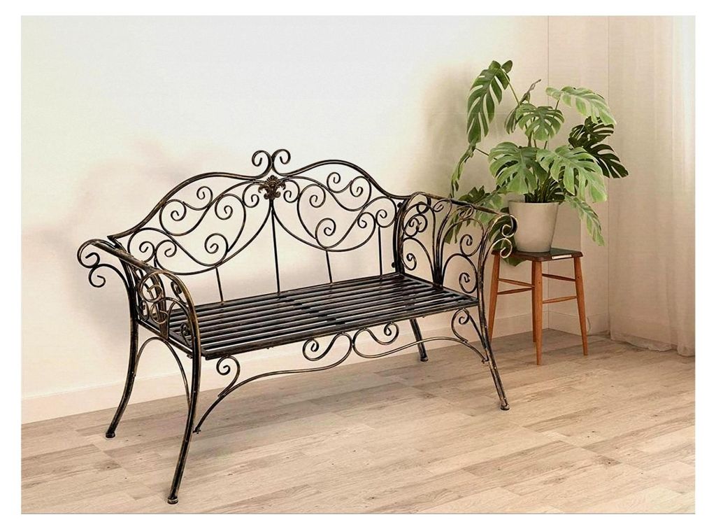 Retro-Gartenbank aus Metall, 2-Sitzer mit geschwungenem Design, Rückenlehne und Armlehnen, Möbel für den Außenbereich, Freizeitbank für Garten...