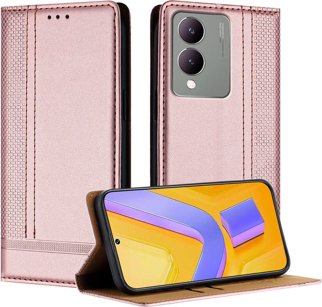 Handyhülle für Vivo Y17S Leder Flip Klappbare Schutzhülle mit Standfunktion Pink