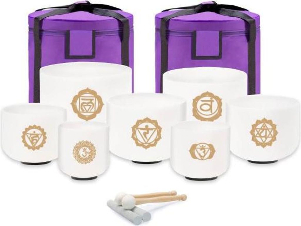 keepdrum Klangschalen-Set Chakra Set Gold 6-12 Zoll mit Zubehör