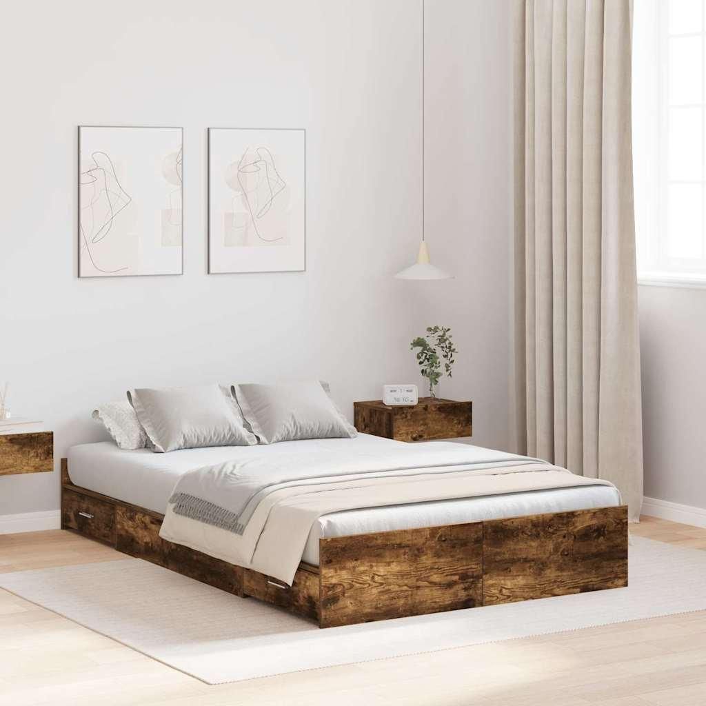 Möbel Bett mit Stauraum mit Schubladen mit Kopfteil mit Speicher Räuchereiche 120 x 190 cm Holz - Klassische Betten 3335329