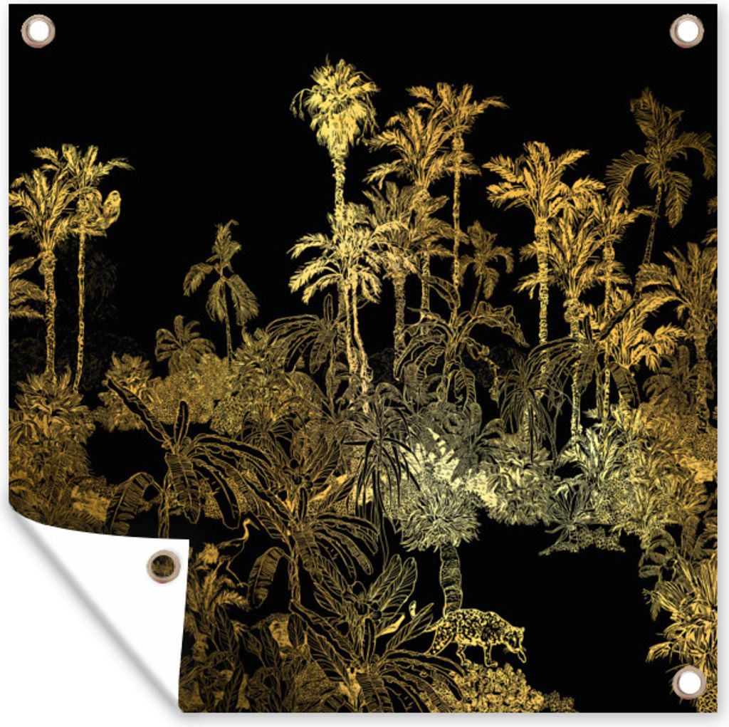 MuchoWow 100x100 cm Outdoor-Poster Gartendeko Sichtschutz Garten Poster für den Garten Dschungel - Gold - Bäume