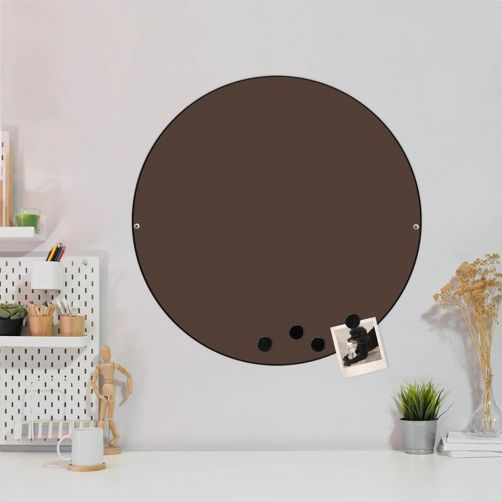 Design Stahlmagnettafel Schwarz Rund 47cm Schokobraun