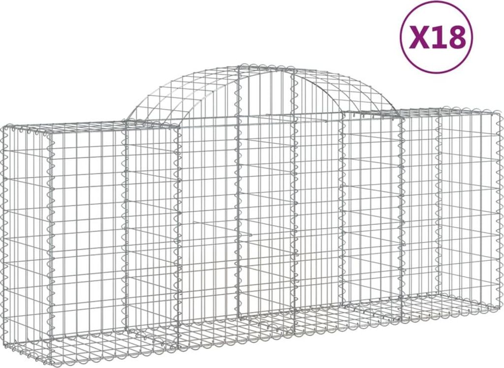 vidaXL Gabionen mit Hochbogen 18 Stk. 200x50x80/100cm Verzinktes Eisen