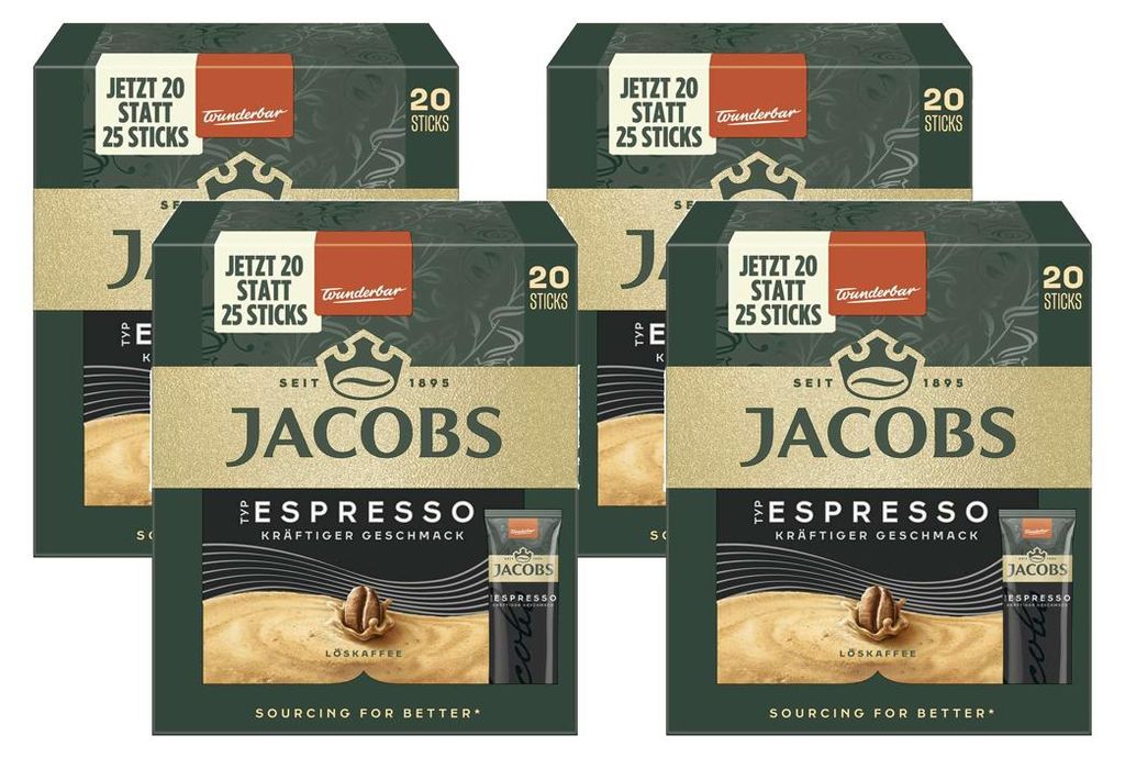 Café soluble Jacobs Espresso 25 sticks de 1,8g, paquet de 4 Image du produit 