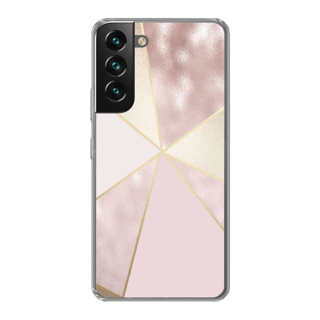 MuchoWow Handyhülle Schutzhülle Hülle für Samsung Galaxy S22 Marmor - Rosa - Gold - Schick Silikon Softcase Handy Hülle - Mobiltelefonhülle