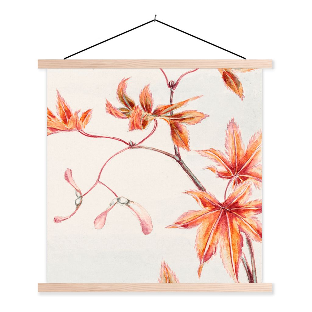 MuchoWow Textilposter Japan - Ahorn - Herbst - Vintage 40x40 cm mit holzfarbenen Rahmen - Posterleiste