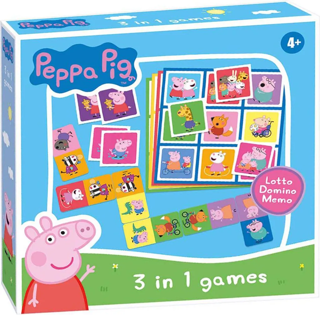 Jeu de mémo loto domino Peppa Pig 3 en 1 évolutif en carton rigide