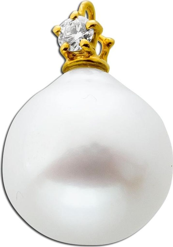 Perlenanhänger Gold 585 Natur Diamant 0.075ct Süßwasserperle