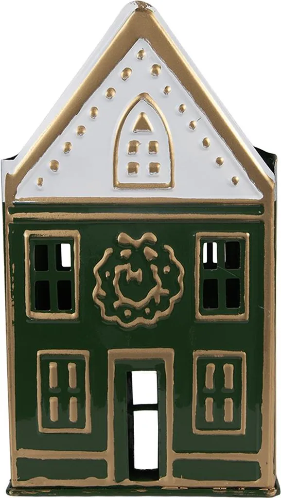 Photophore Maison en Métal Vert 25cm - Lanterne Déco Style Campagne