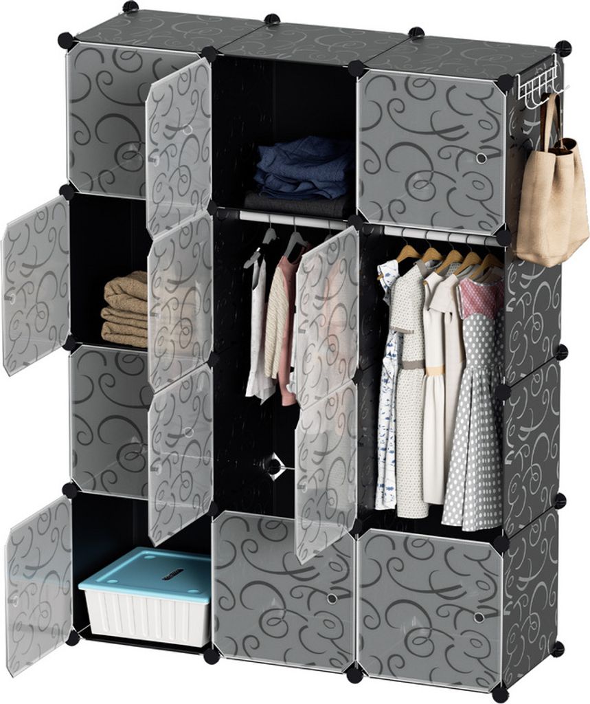 Bettizia 12 Boxen DIY Regalsystem Kleiderschrank Garderobenschrank Schrank Steckregal 140x105x35cm Schwarz und weiß