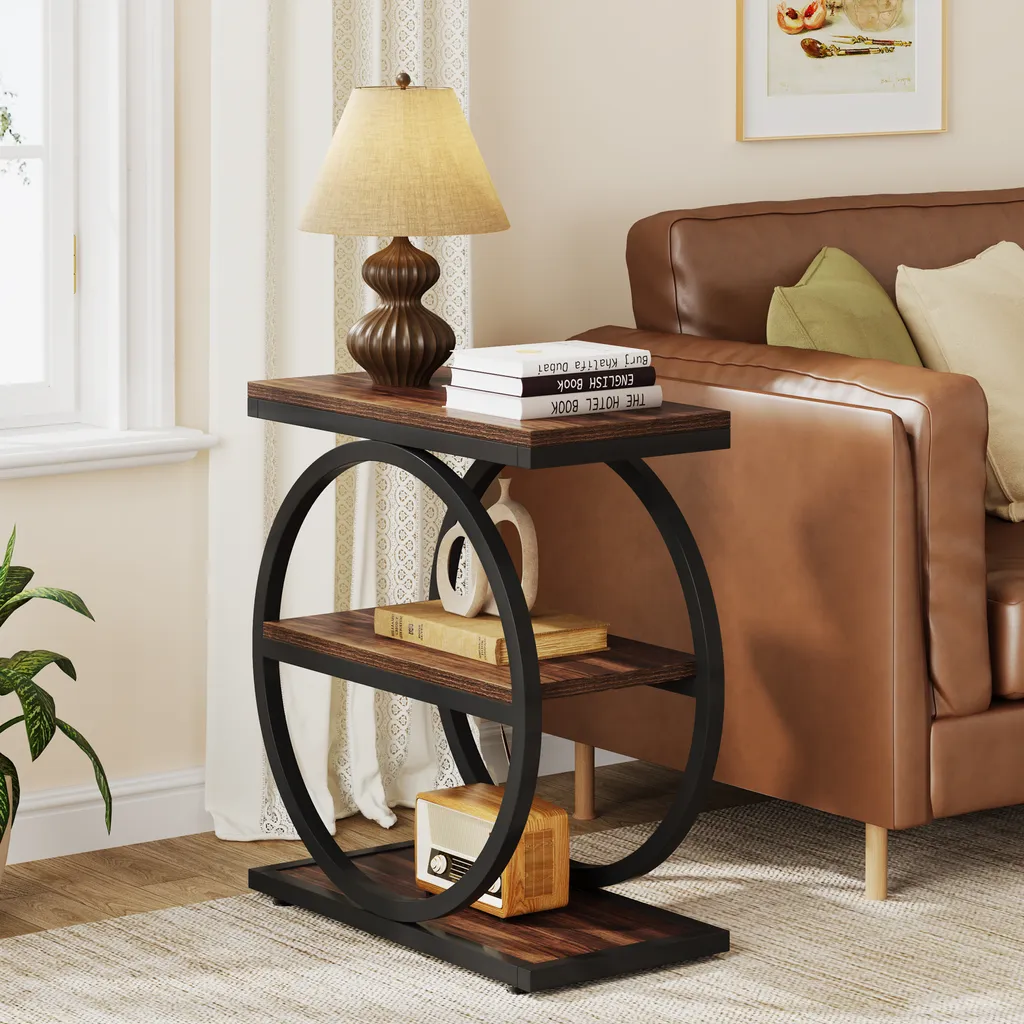 Table de Chevet Industrielle en Bois et Métal avec Rangement Intégré