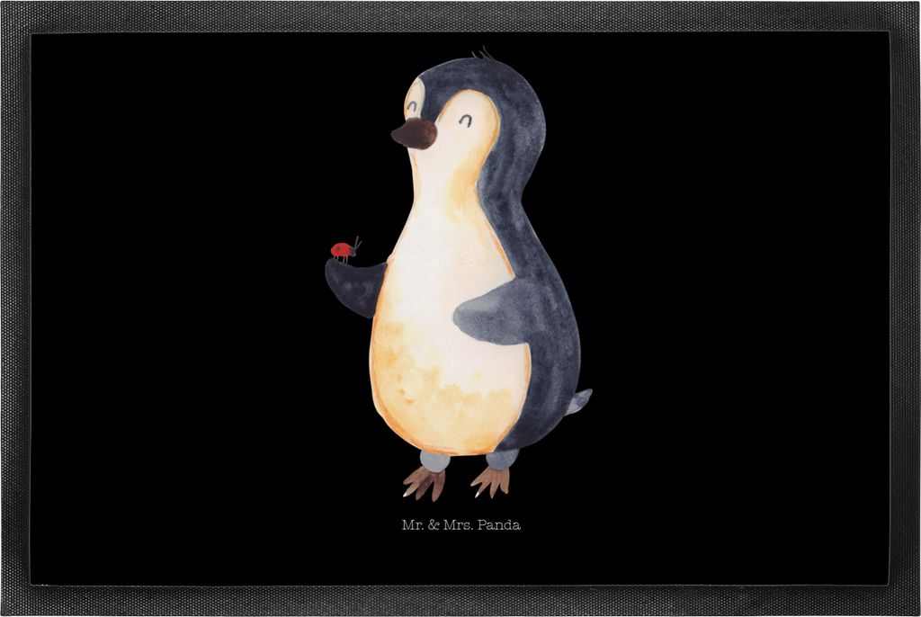 Mr. & Mrs. Panda fußmatte Pinguin Marienkäfer 50 x 75 cm - Schwarz - Geschenk, Schmutzmatte, Liebe, Kleine Wunder, Bodenvorleger, Glück, Aufmerk...