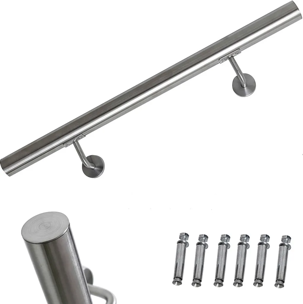 Rampe d'escalier inox 1,8 m garde-corps mural rond Ø4,2 cm design épuré