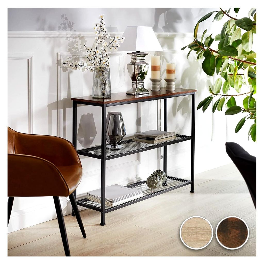 Konsolentisch im Industrial Style, Bartisch Konsole, Kommode mit 2 Ablagen, Beistelltisch für Wohnzimmer und Flur, Sideboard, Regal oder Blumenban...