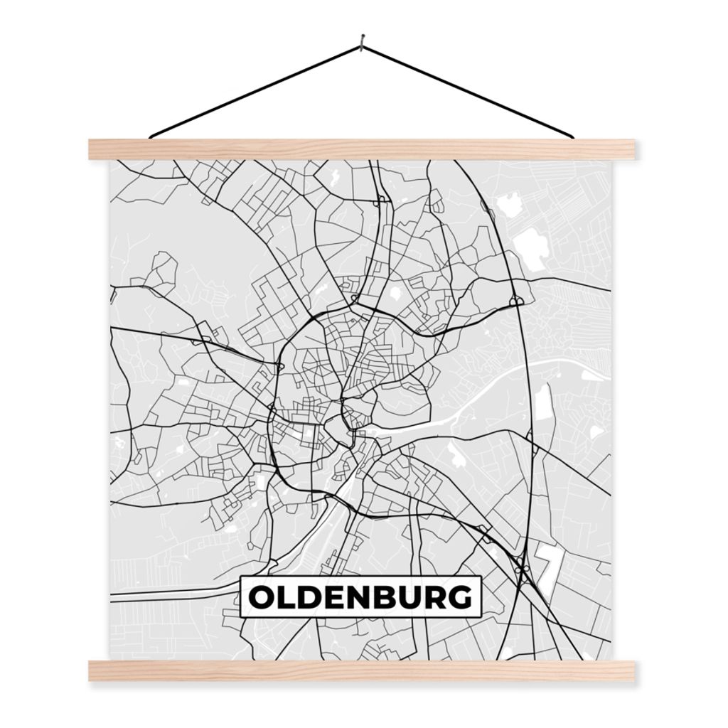 MuchoWow Textilposter Karte - Stadtplan - Deutschland - Oldenburg - Karte 60x60 cm mit holzfarbenen Rahmen - Wanddekoration