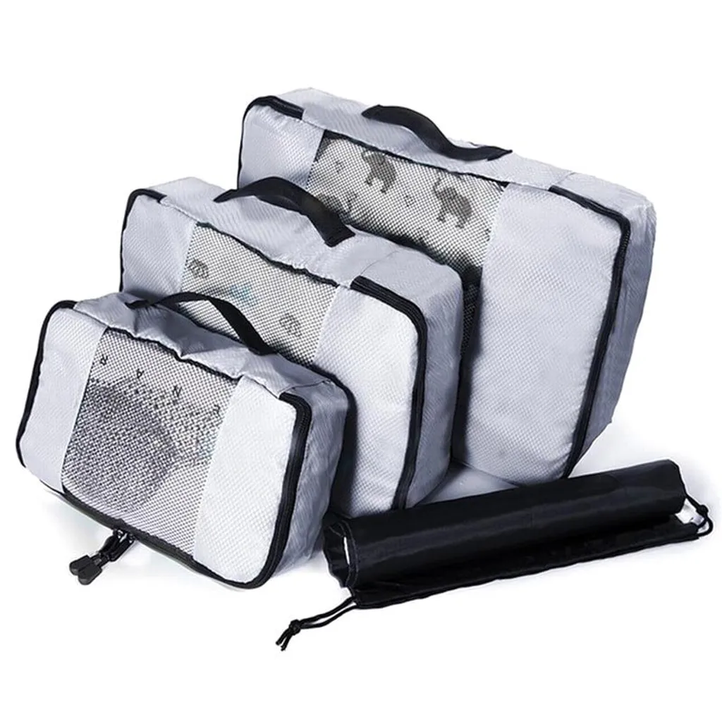 Kit d'organisation maille 3 pièces Gris contre le désordre en valise