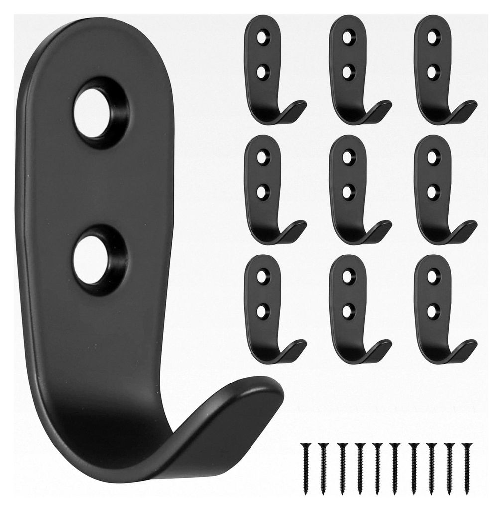 10 Stück Kleiderhaken Garderobenhaken Schwarz, Kleine Metall Wandhaken zum Schrauben für Badezimmer, Küche, Büro, Schlafzimmer, Wohnzimmer, Mä...