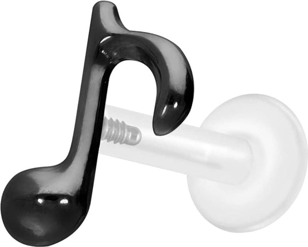 Ohrpiercing, Nasenpiercing PTFE Labret mit Innengewinde + Titan-Aufsatz ACHTELNOTE Schwarz Stablänge: 10mm | Stabstärke: 1,6mm