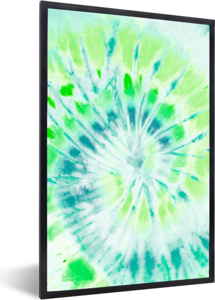 MuchoWow Gerahmtes Poster Krawattenfärbung - Grün - Blau 20x30 cm - Poster mit Schwarzem Bilderrahmen Wandposter Rahmen Foto Bilder - Drucken -...