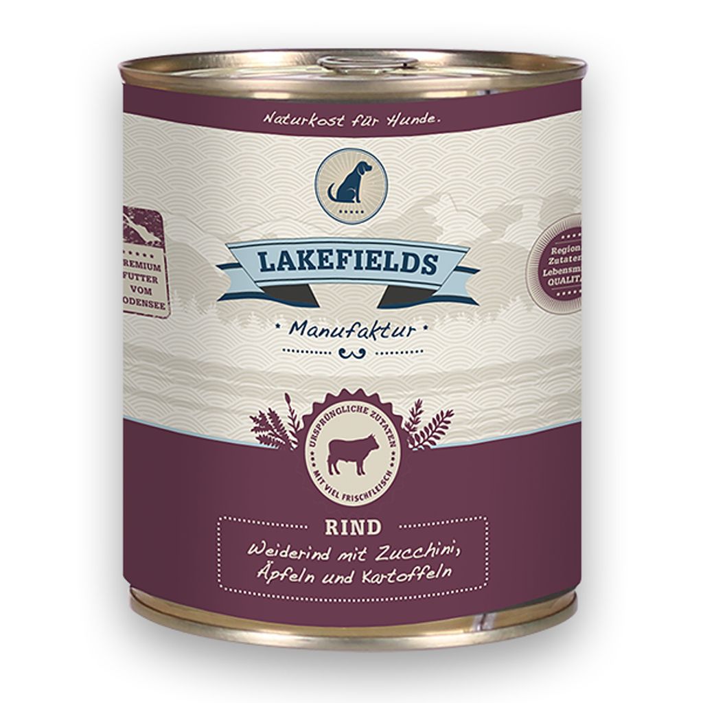 A single can of dog food is presented against a white background.