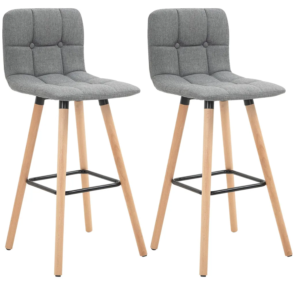 Tabouret de bar gris pour îlot central de cuisine avec pieds en bois