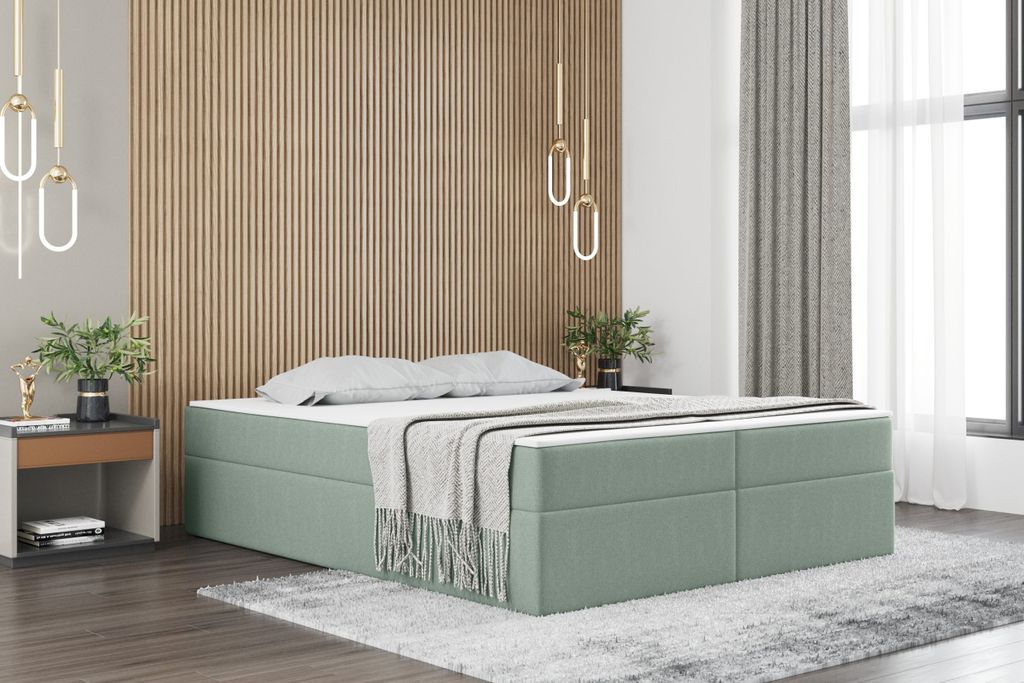 Kaiser Möbel Boxspringbett mit bettkasten matratze topper Ruben, viele Farben viele Größen Mintz 140x200 cm H2-Pocket