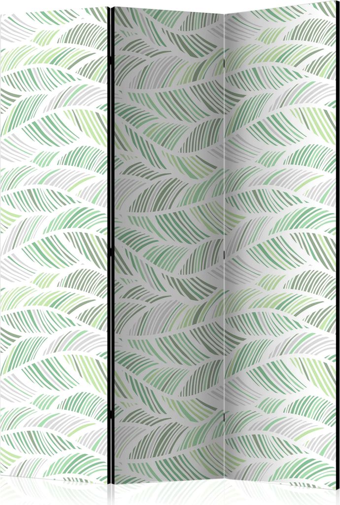 3-teiliger Doppelseitiger Vlies Paravent - Green Waves 135x172 cm Blätter f-C-0273-z-b