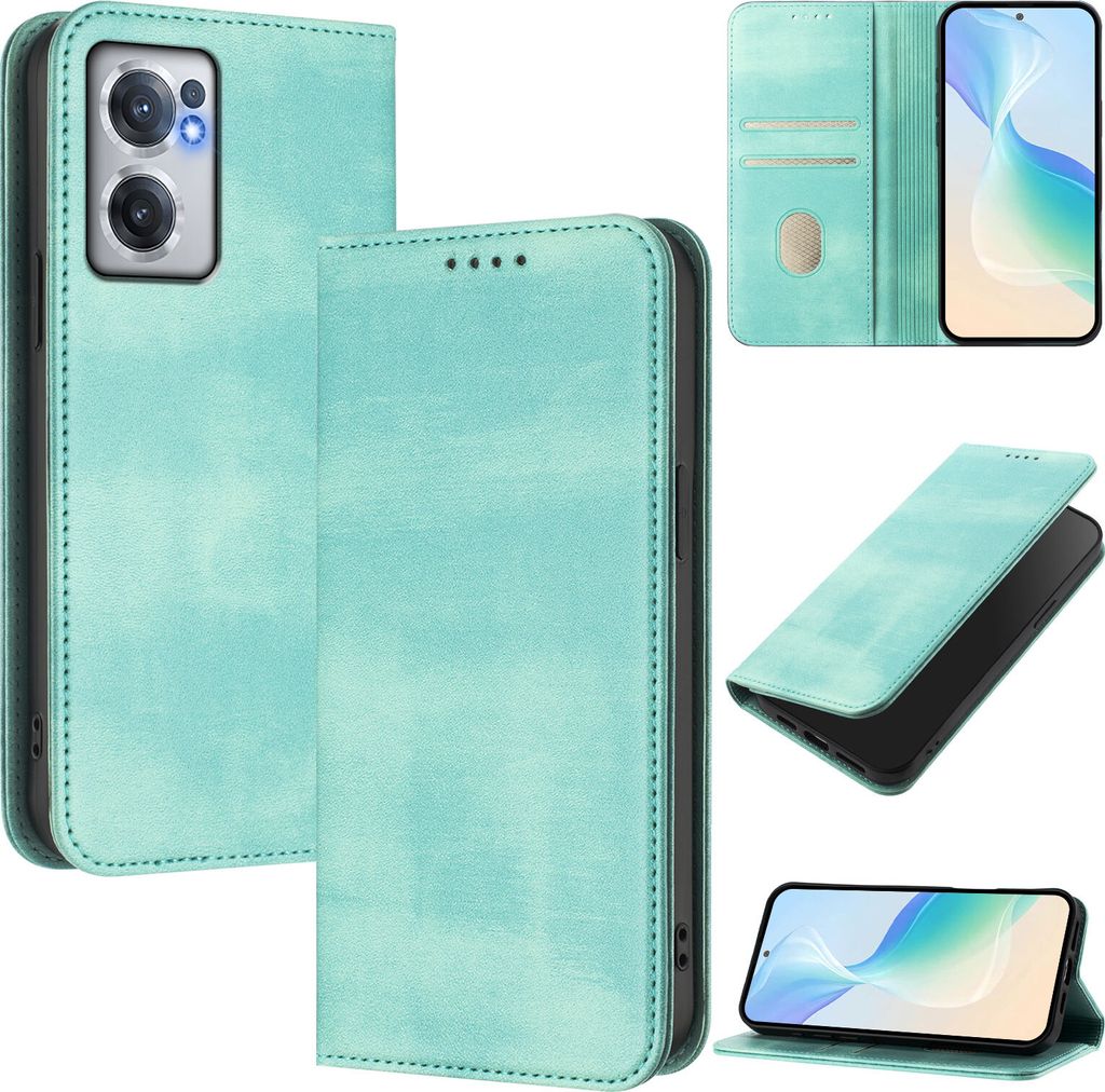 Handyhülle für OnePlus Nord CE 2 5G, Vintage Leder RFID Schutz Kartenfach Standfunktion Magnetische Klapphülle Türkis
