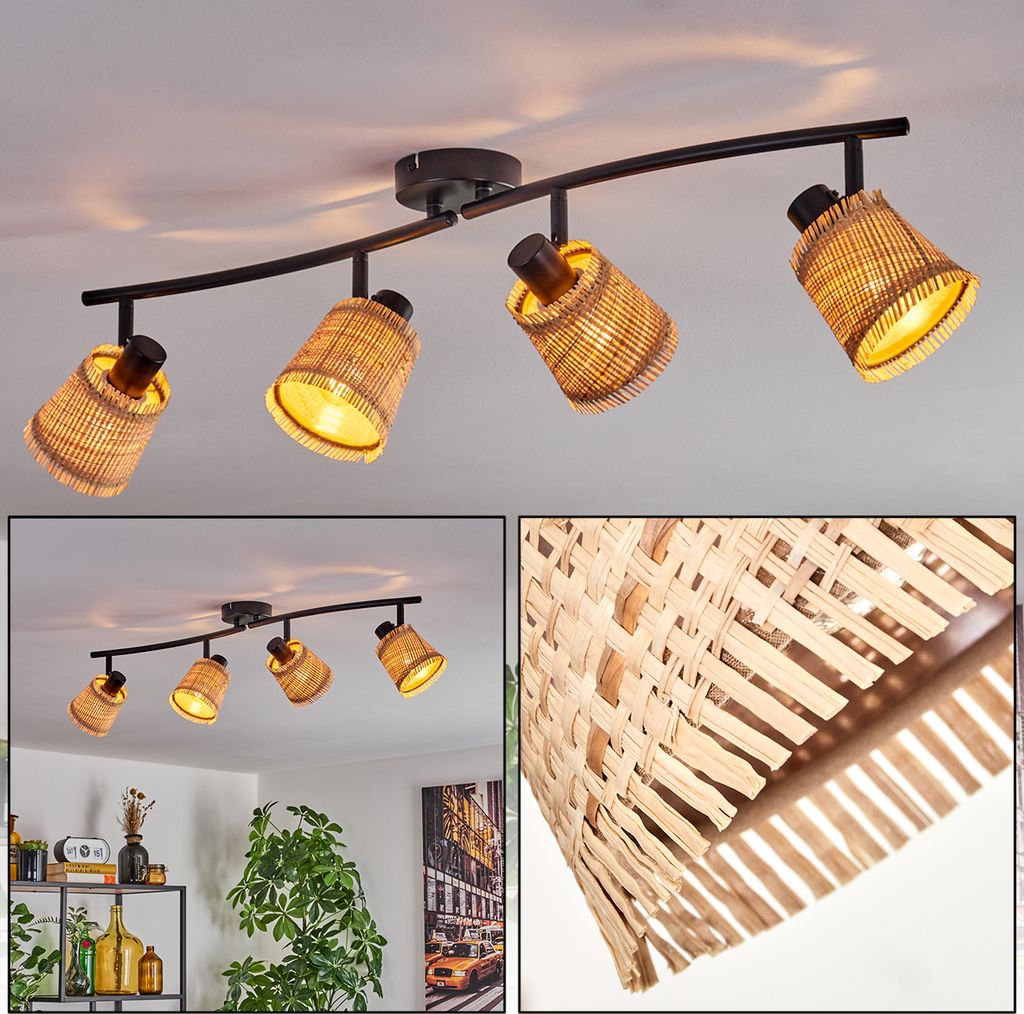 Intissans moderne Deckenlampe aus Metall/Bast in Produktbild 