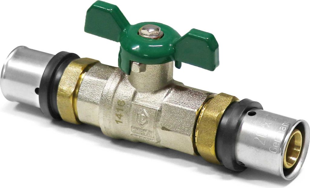 Pipetec Press- DVGW Kugelhahn Alu-Verbundrohr 26 x 3 mm Flügelgriff grün, inkl. beigl.Hebelgriff : 26 x 3 mm Größe: 26 x 3 mm