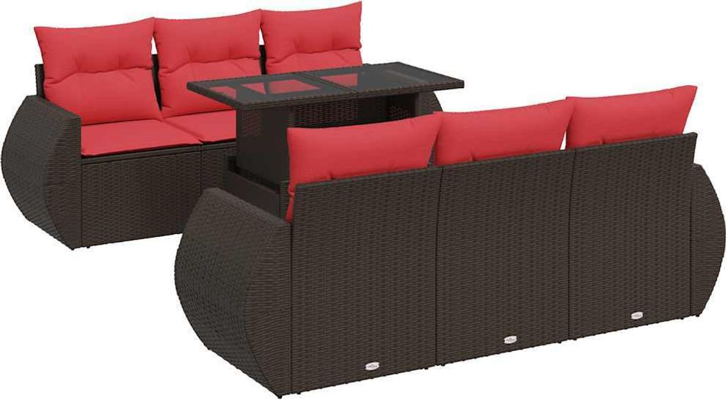 7-tlg. Garten-Sofagarnitur mit Kissen Braun Poly Rattan Akazie
