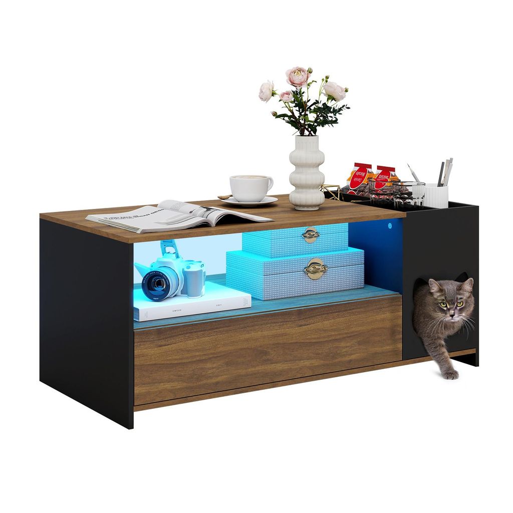 Puluomis Table basse avec niche pour chat, table basse avec Image du produit 