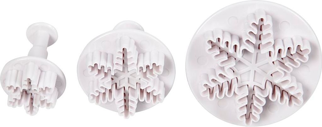 Creativ Company Ausstechformen mit Stempel, Schneeflocke, D 3,2+4,8+6,5 cm, weiß, 3 Stück 1 Box
