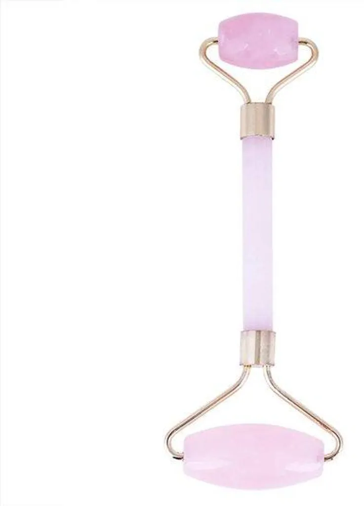 Appareil de relaxation visage en quartz rose avec double rouleau de jade