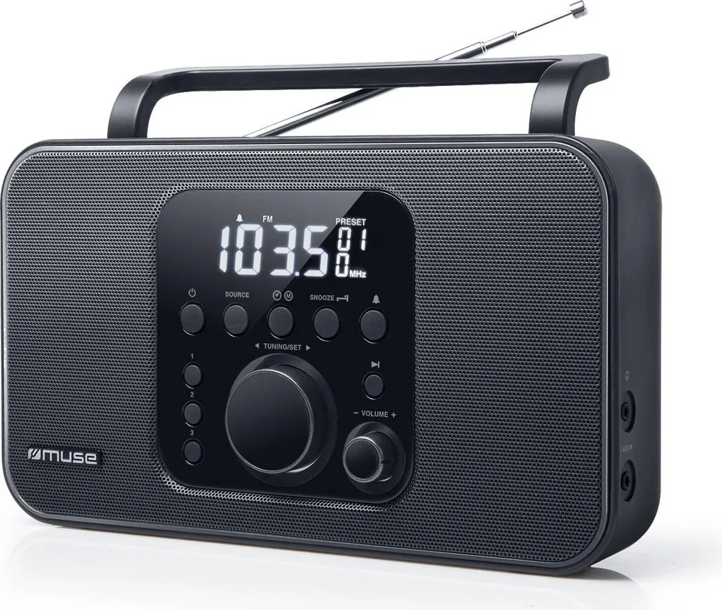 Radio Portable Muse M-091R Noire avec Fonction Alarme et Entrée AUX
