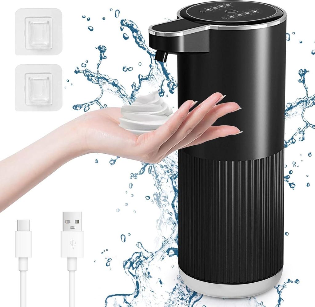 Automatisch Schaum Seifenspender, 400ml Elektrischer Seifenspender mit Sensor, 4-Stufig Einstellbar, Wandmontage für Küche, Bad, Schwarz